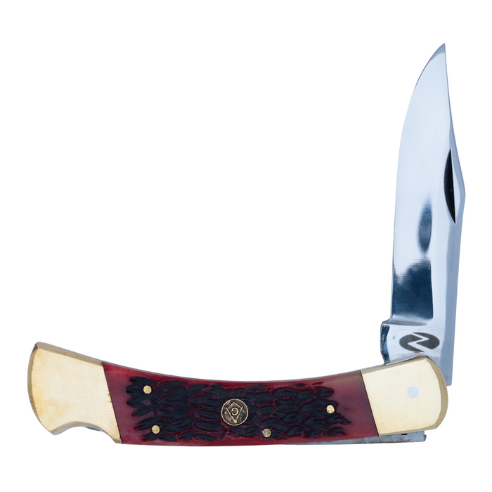 Grizzly Grip RBJ 4.74”, Handmade and Hand-Polished Sabre Clip Blade Knife with Red Jigged Bone Handle