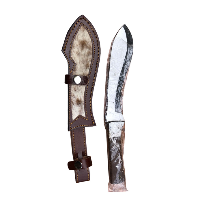 Khukri Bowie Hand-Forged Stainless Steel Knife | Brown Micarta Handle