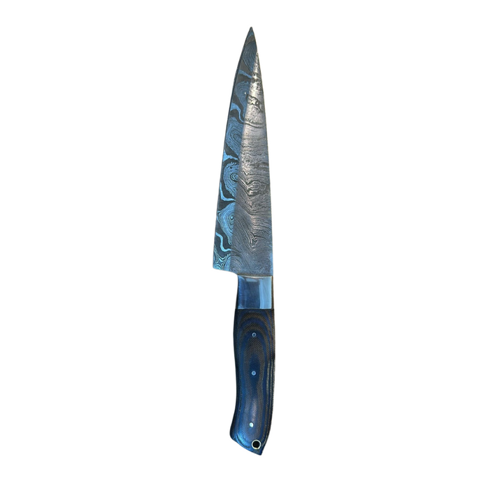 Damascus Steel Tidal Edge Dagger: Blue and Brown Pakkawood Handle Fixed Blade Knife