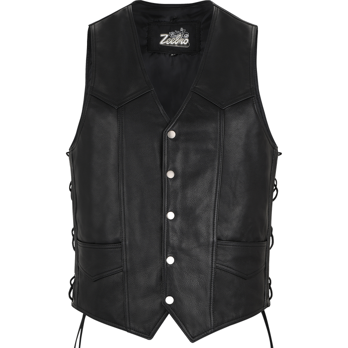 MC-03 Classic Black Leather Vest with Adjustable Lacing