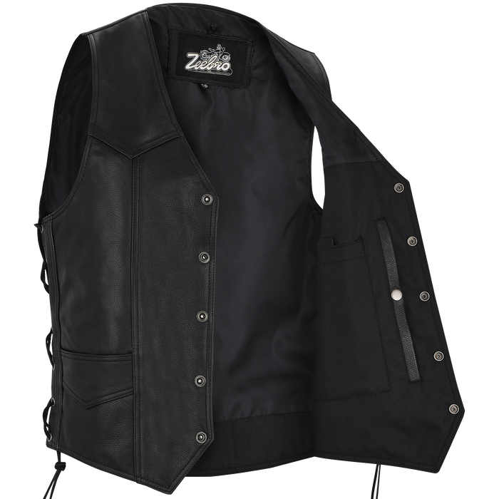 MC-03 Classic Black Leather Vest with Adjustable Lacing