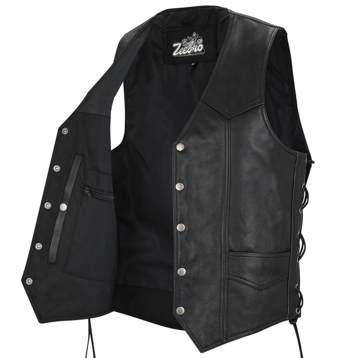 MC-03 Classic Black Leather Vest with Adjustable Lacing