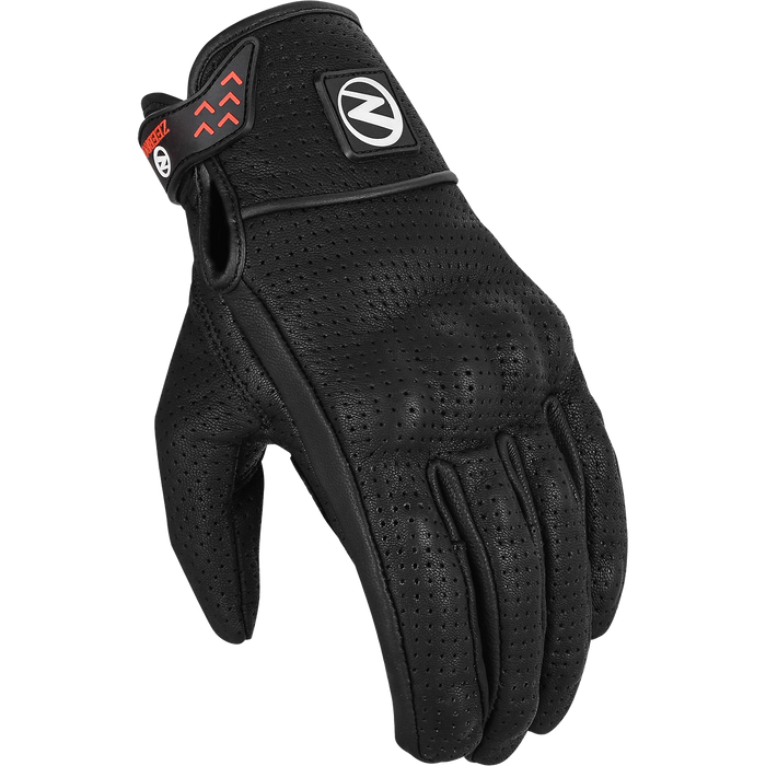 ZeeMen's DG–33 White-Threaded Perforated Black Armor Leather Gloves