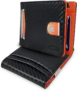 Zeebro Slim Wallet for Men -12 Card Slots, ID Window, Money Clip, Minimalist, RFID, Front Pocket Leather Wallet
