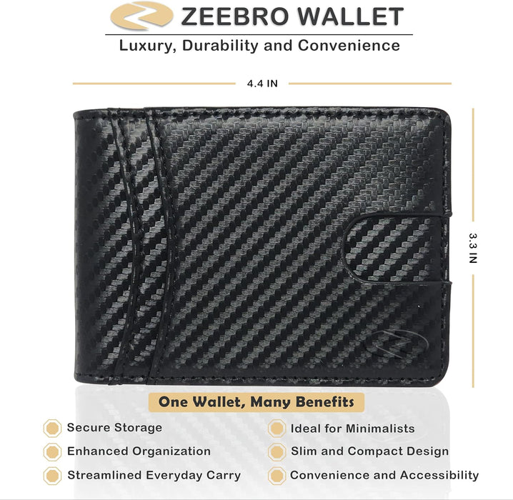 Zeebro Slim Wallet for Men -12 Card Slots, ID Window, Money Clip, Minimalist, RFID, Front Pocket Leather Wallet