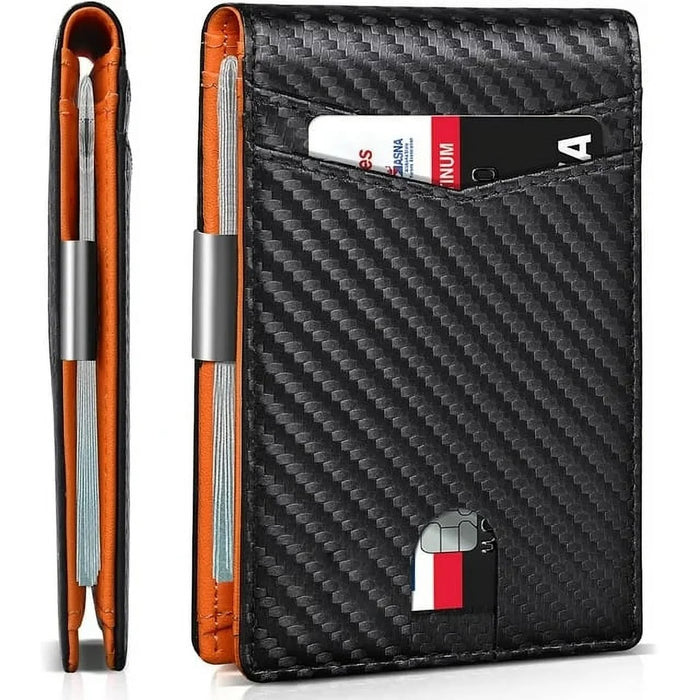 Zeebro Slim Wallet for Men -12 Card Slots, ID Window, Money Clip, Minimalist, RFID, Front Pocket Leather Wallet
