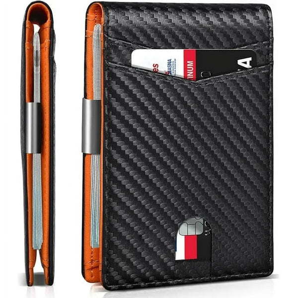 Zeebro Slim Wallet for Men -12 Card Slots, ID Window, Money Clip, Minimalist, RFID, Front Pocket Leather Wallet