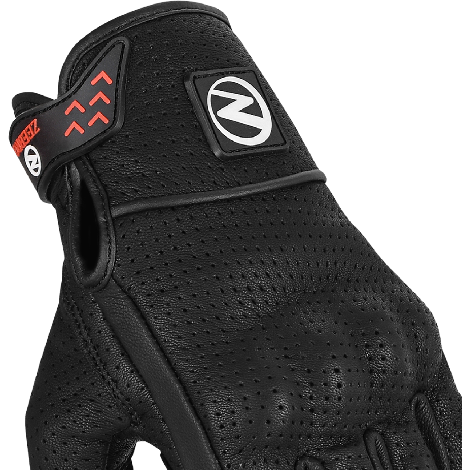 ZeeMen's DG–33 White-Threaded Perforated Black Armor Leather Gloves