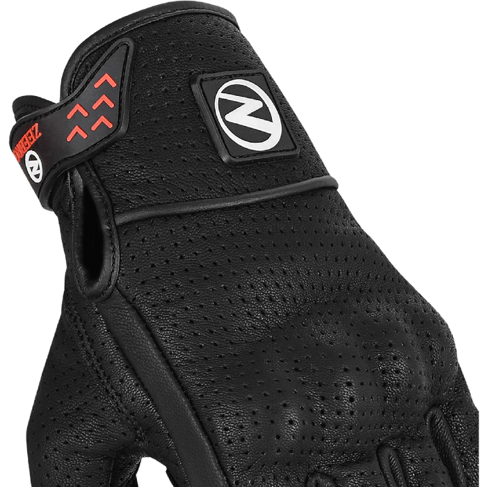 ZeeMen's DG–33 White-Threaded Perforated Black Armor Leather Gloves