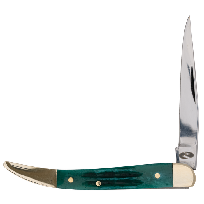 Cali-Slimline GBJ 3”,Handmade and Hand-Polished California Clip Blade Knife with Green Jigged Bone Handle