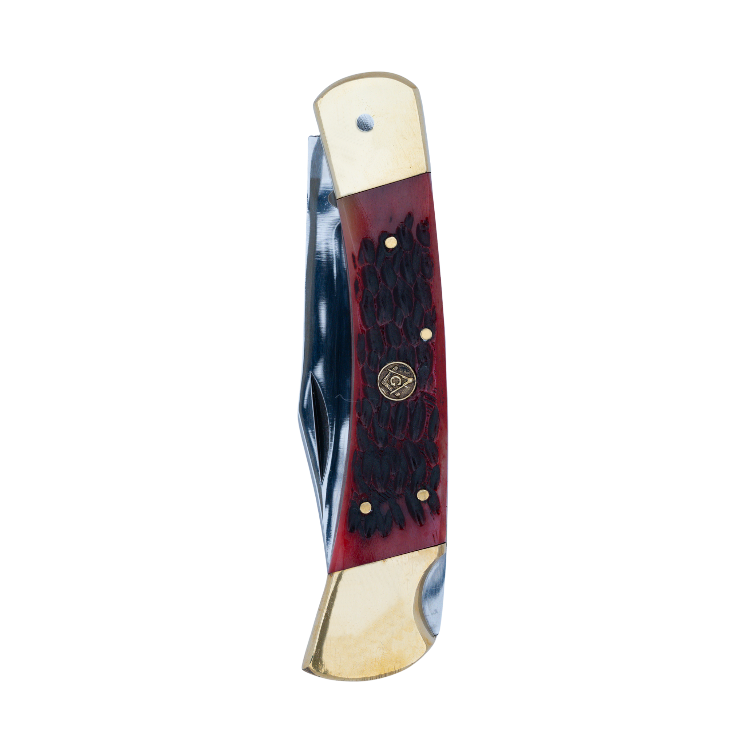 Grizzly Grip RBJ 4.74”, Handmade and Hand-Polished Sabre Clip Blade Knife with Red Jigged Bone Handle