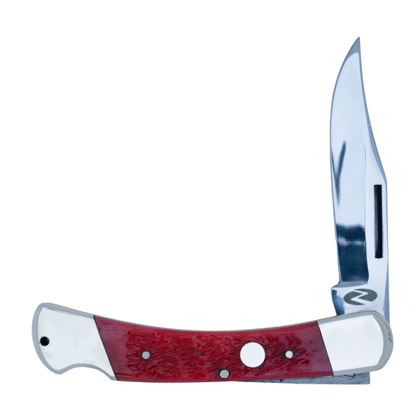 Hunter's Edge Senior RBJ 5”, Handmade and Hand-Polished Sabre Clip Blade Knife with Red Jigged Bone Handle
