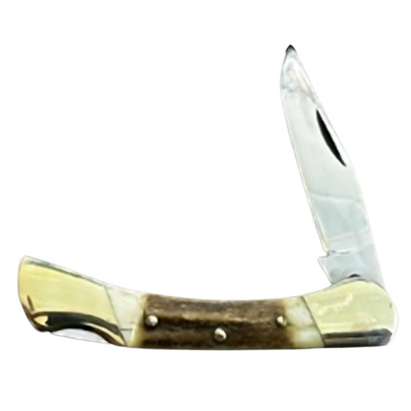 Hunter's Edge Junior 3.5”, SH Handmade and Hand-Polished Sabre Clip Blade Knife with Genuine Stag Horn Handle
