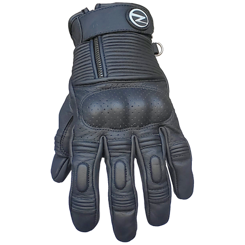ZeeMen's DG–33 White-Threaded Perforated Black Armor Leather Gloves