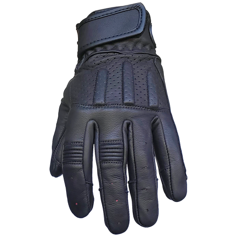 ZeeMen's DG–33 White-Threaded Perforated Black Armor Leather Gloves