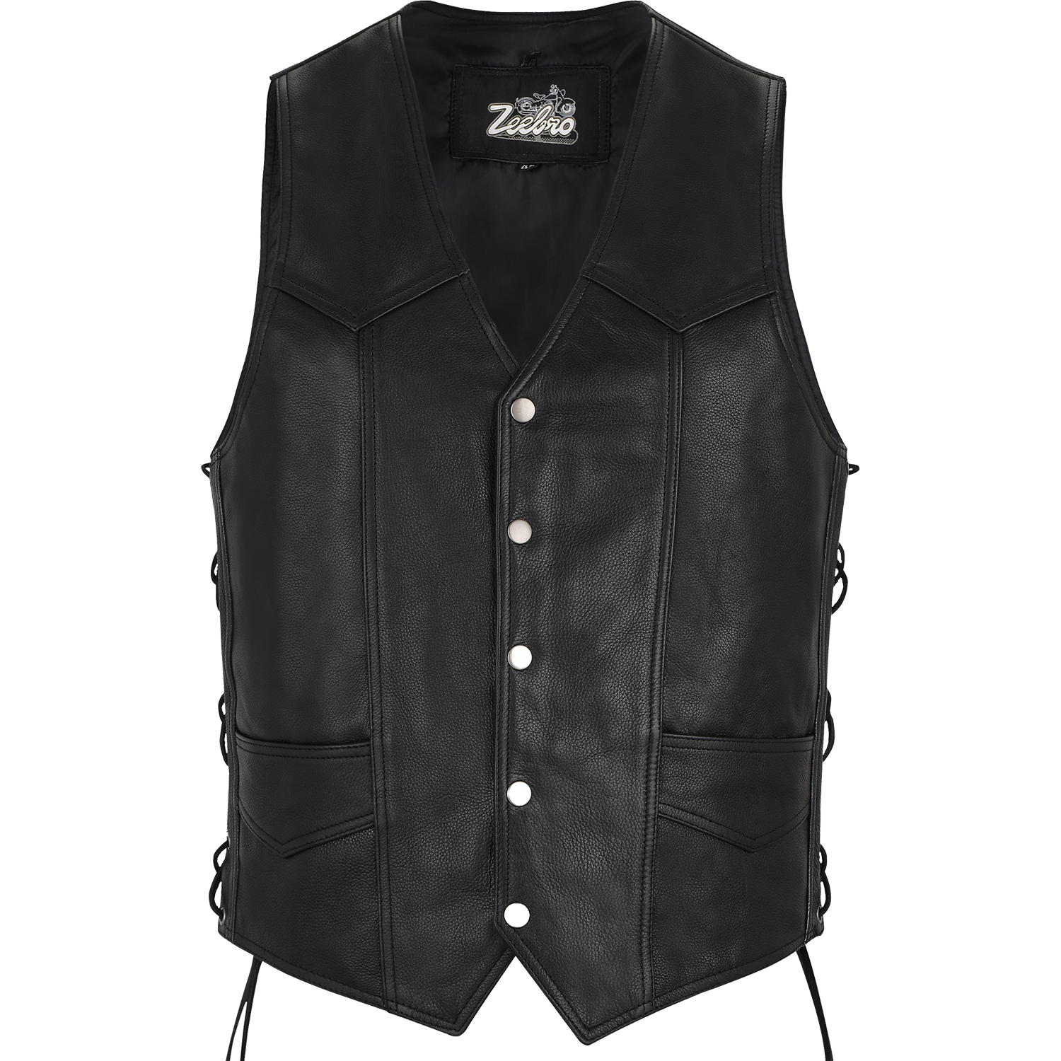 MC-03 Classic Black Leather Vest with Adjustable Lacing