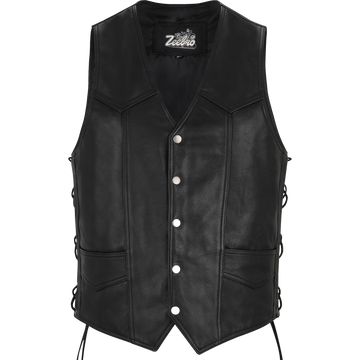 MC-03 Classic Black Leather Vest with Adjustable Lacing