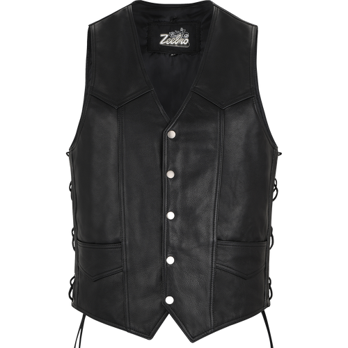 MC-03 Classic Black Leather Vest with Adjustable Lacing