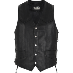 MC-03 Classic Black Leather Vest with Adjustable Lacing
