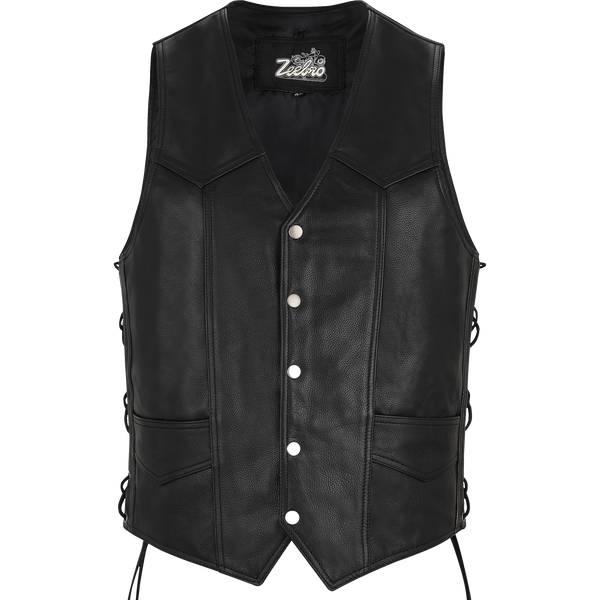 MC-03 Classic Black Leather Vest with Adjustable Lacing