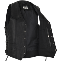 MC-03 Classic Black Leather Vest with Adjustable Lacing