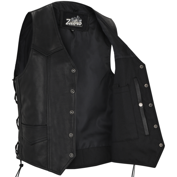 MC-03 Classic Black Leather Vest with Adjustable Lacing