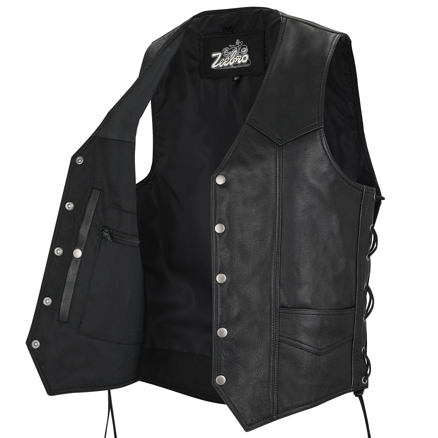 MC-03 Classic Black Leather Vest with Adjustable Lacing