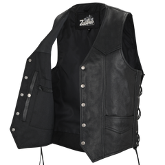 MC-03 Classic Black Leather Vest with Adjustable Lacing