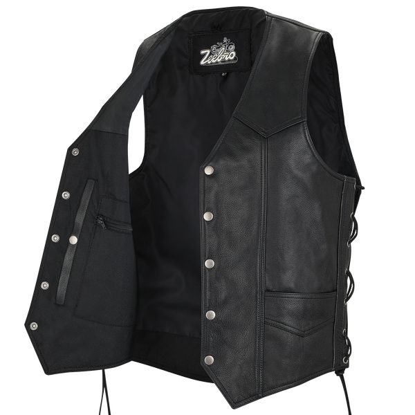 MC-03 Classic Black Leather Vest with Adjustable Lacing