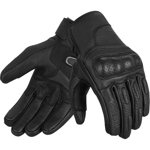 ZeeMen's DG–33 White-Threaded Perforated Black Armor Leather Gloves