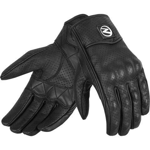 ZeeMen's DG–33 White-Threaded Perforated Black Armor Leather Gloves