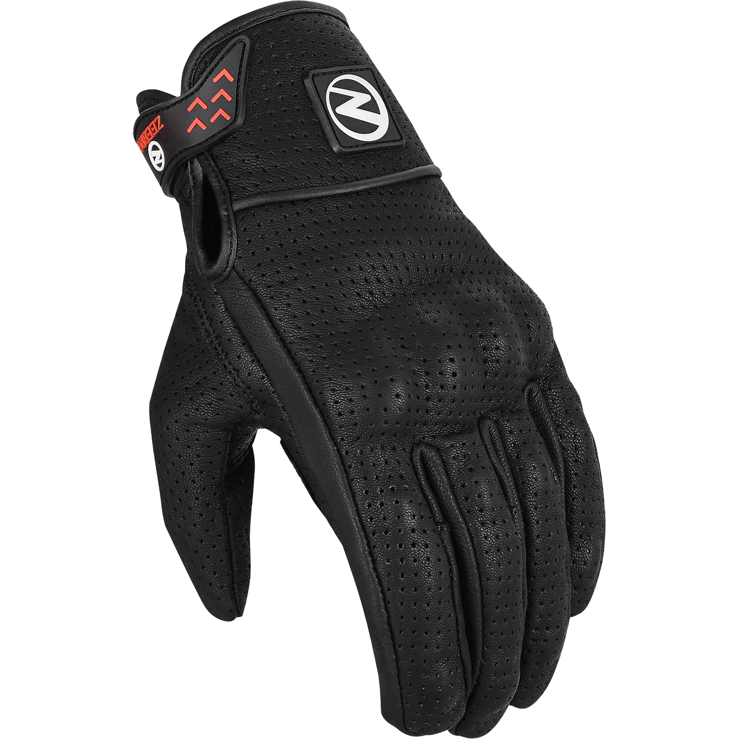 ZeeMen's DG–33 White-Threaded Perforated Black Armor Leather Gloves