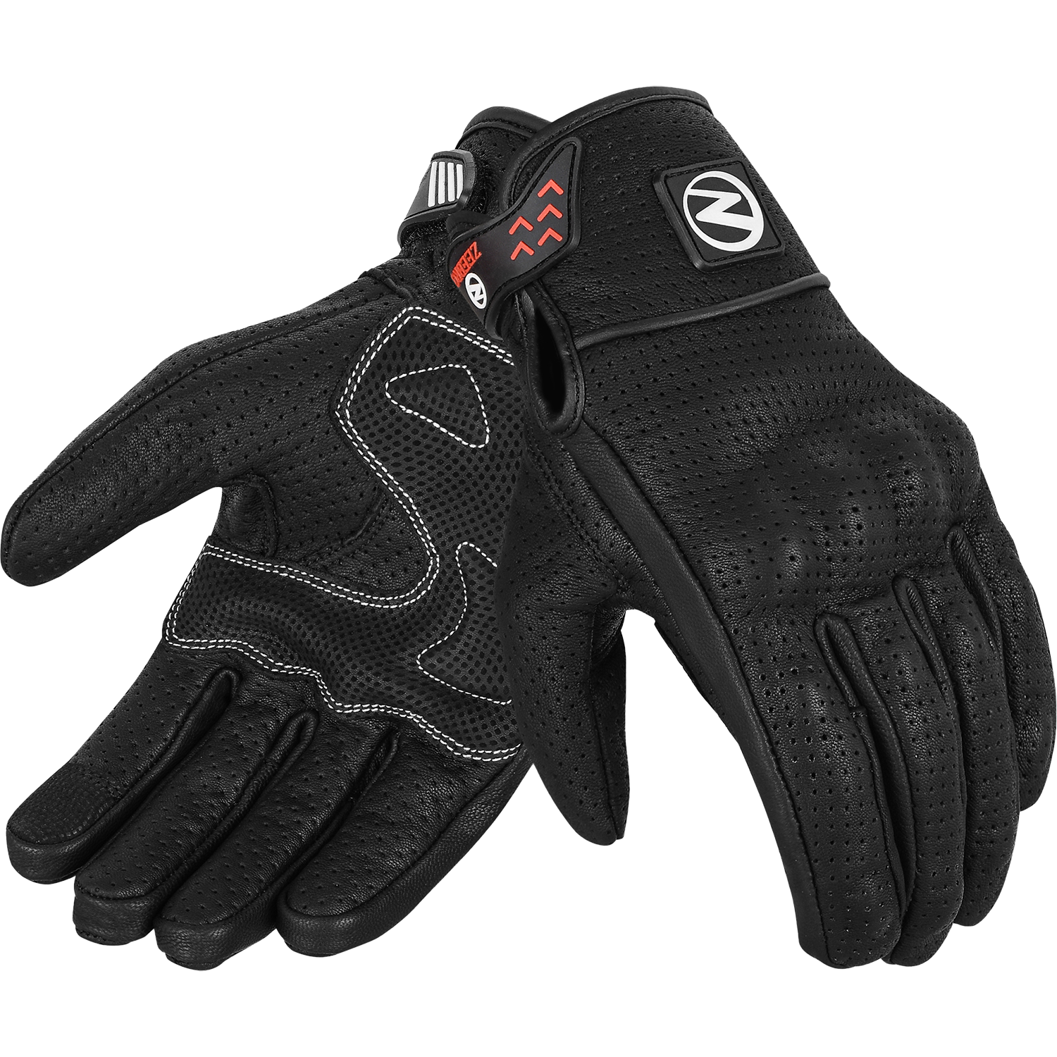 ZeeMen's DG–33 White-Threaded Perforated Black Armor Leather Gloves
