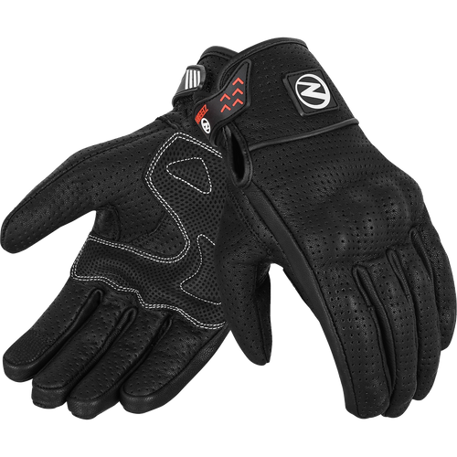 ZeeMen's DG–33 White-Threaded Perforated Black Armor Leather Gloves
