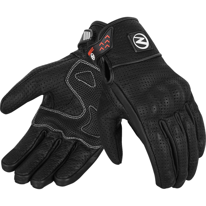 ZeeMen's DG–33 White-Threaded Perforated Black Armor Leather Gloves