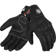 ZeeMen's DG–33 White-Threaded Perforated Black Armor Leather Gloves