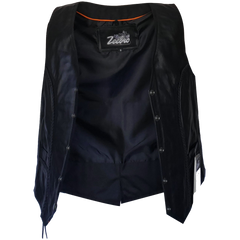 ZeeWomen's MC–321 Black Leather Braided Vest with Adjustable Lacing
