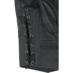 ZeeWomen's MC–321 Black Leather Braided Vest with Adjustable Lacing